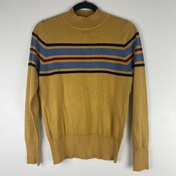 Code x Mode Women's Pullover Mock Neck Sweater Size M Mustard Striped - Picture 1 of 7